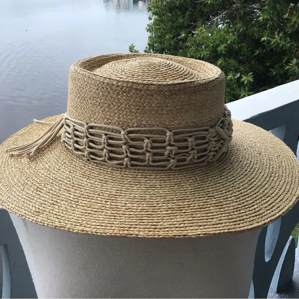 San Diego Hat Company Sandy Beach Women’s Raffia Telescope Boater Wide Brim Hat - Picture 3 of 16